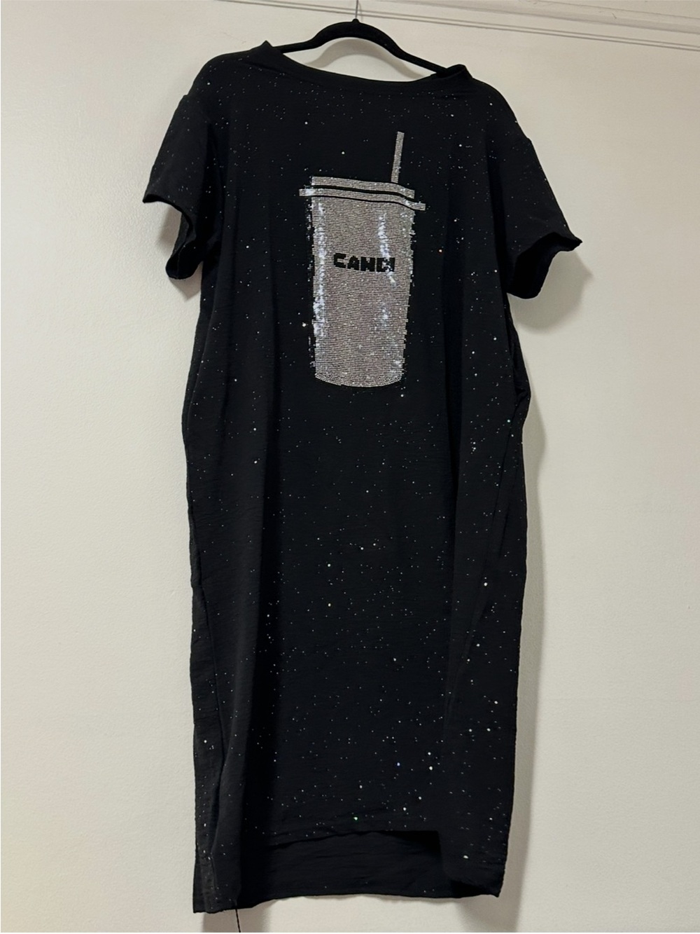 Black rhinestone Cup Graphic T-Shirt lazy every day Dress